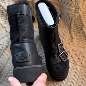UGG Black Leather Boots with Dual Buckles